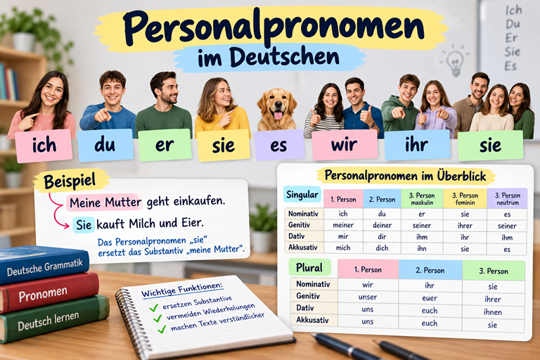 Personalpronomen im Deutschen mit ich, du, er, sie, es und wir