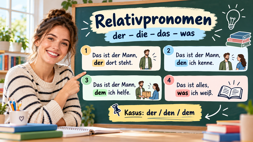 Relativpronomen im Deutschen mit der, die, das und was
