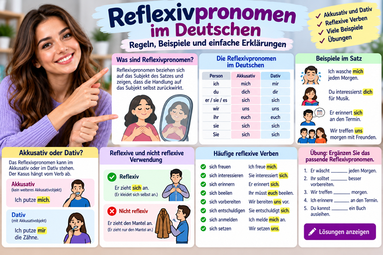 Reflexivpronomen im Deutschen mit Akkusativ, Dativ und Beispielen