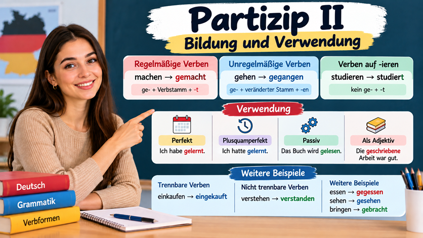 Partizip II im Deutschen mit Bildung und Beispielen