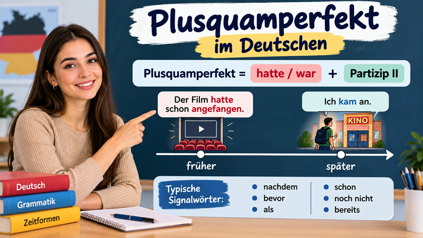 Plusquamperfekt im Deutschen mit hatte, war und Partizip II
