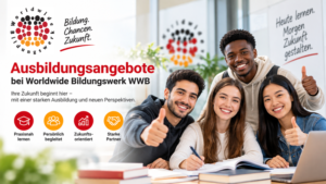Ausbildungsangebote beim Worldwide Bildungswerk WWB mit Studierenden beim gemeinsamen Lernen